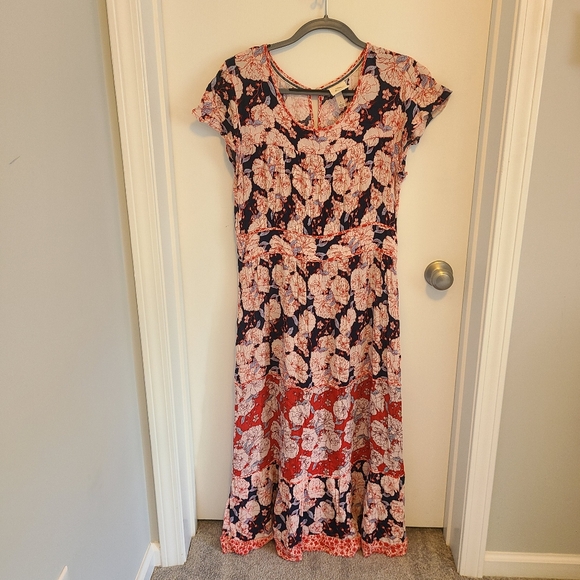 Knox Rose Women's Size Large Bohemian BoHo Tiered Floral Maxi Long Dress - Picture 3 of 13